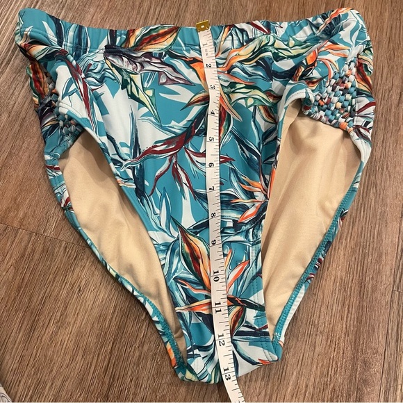 Swimsuits For All Bathing Suit Set Top Bottoms Sz 12 Teal Tropical High Waisted - Picture 10 of 11